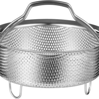 yeesport 304 Stainless Steel Steamer Basket with Carrying Handle, 7.1 in Food Steamer, Vegetable Steamer1 Insert for Pots, Multi-Purpose Perforated Strainer Colander Basket for Kitchen, Camping